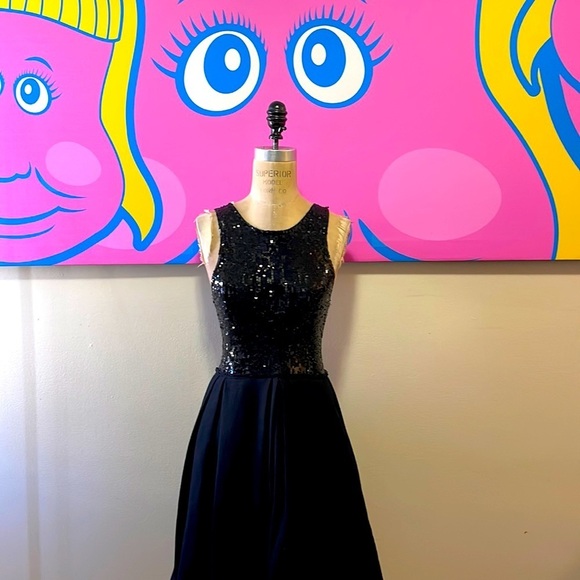 Donna Karan Black Sequin Wool Dress